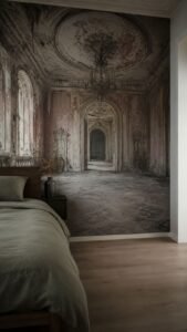 Abandoned Ballroom Mural With Faded Grandeur