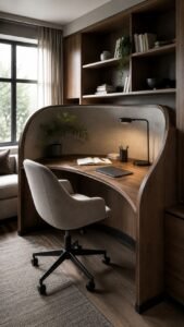 Curved Carrel Desk With a Sheltered Work Zone