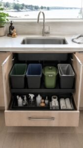 Divide Waste and Cleaning Supplies Below