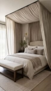 Draped Bed Alcove That Creates a Soft Private Retreat