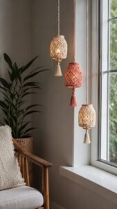 Gather Three Small Lanterns Near a Window