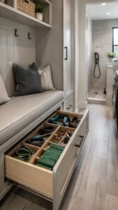 Hide Leashes and Supplies in a Bench Drawer