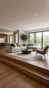 Raised Sofa Platform With a Calm Framed Lounge Zone
