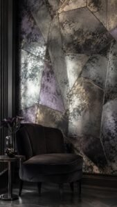 Silvered Mirror Wallpaper With Fractured Geometry