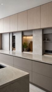 Sliding Backsplash Shutters With Hidden Utility Zones