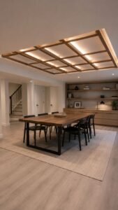Timber Grid Over a Central Table